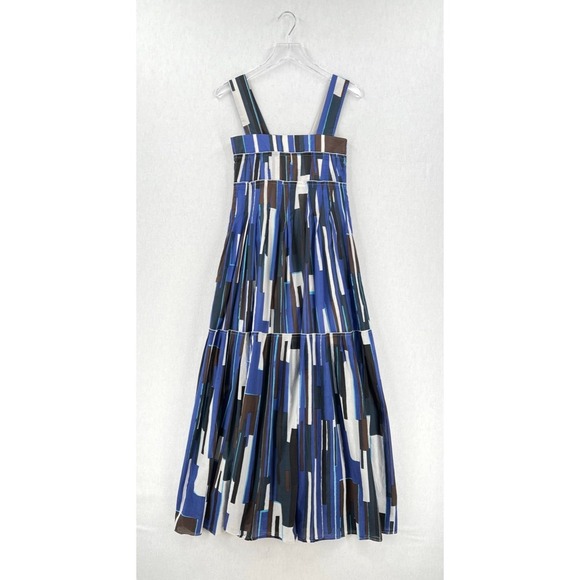 PLAN C Rhythm Maxi Dress Womens 000 Blue White Geometric Print Cotton A-line - Picture 4 of 16